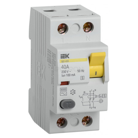 Пристрій захисного відключення (ПЗВ) IEK ВД1-63S 2P 40А 100мА тип S (MDV12-2-040-100) фото