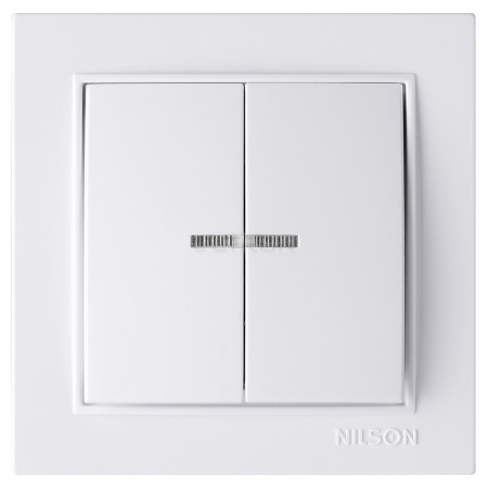 Выключатель Nilson Thor двухклавишный с подсветкой белый (27111004) фото