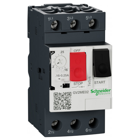 Автоматический выключатель защиты двигателя Schneider Electric TeSys GV2 Ir=0,16-0,25А (GV2ME02) фото