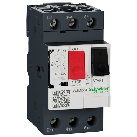 Автоматический выключатель защиты двигателя Schneider Electric TeSys GV2 Ir=0,4-0,63А (GV2ME04) фото