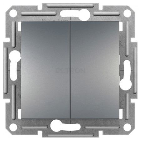 Выключатель Schneider Electric Asfora 2-клавишный проходной (переключатель) сталь (EPH0600162) фото