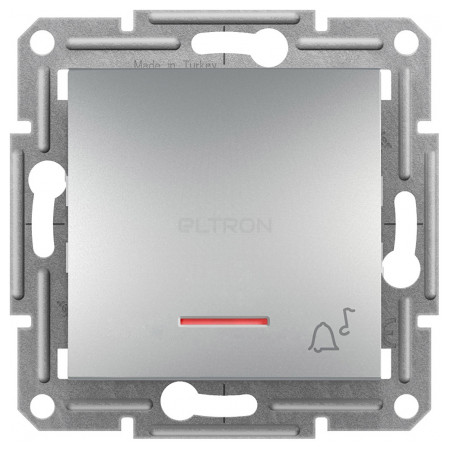 Выключатель Schneider Electric Asfora 1-клавишный кнопочный («звонок») с индикатором алюминий (EPH1700161) фото