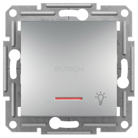 Выключатель Schneider Electric Asfora 1-клавишный кнопочный («свет») с индикатором алюминий (EPH1800161) фото