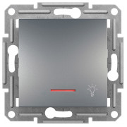 Выключатель Schneider Electric Asfora 1-клавишный кнопочный («свет») с индикатором сталь мини-фото