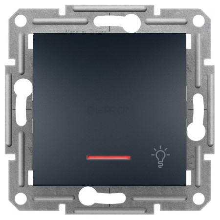 Вимикач Schneider Electric Asfora 1-клавішний кнопковий («світло») з індикатором антрацит (EPH1800171) фото