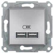 Розетка Schneider Electric Asfora USB (зарядка) 2.1A подвійна алюміній міні-фото