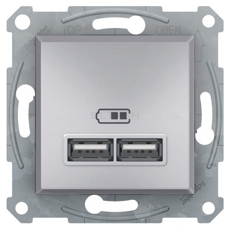 Розетка Schneider Electric Asfora USB (зарядка) 2.1A двойная алюминий (EPH2700261) фото