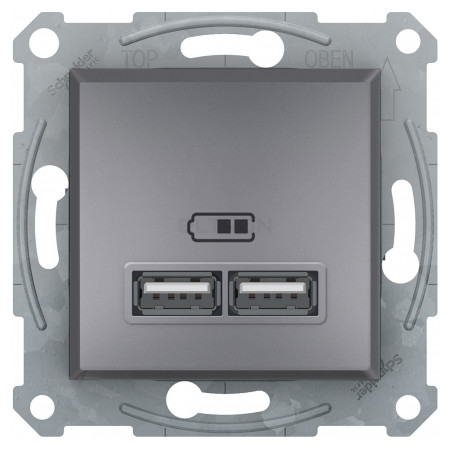 Розетка Schneider Electric Asfora USB (зарядка) 2.1A двойная сталь (EPH2700262) фото