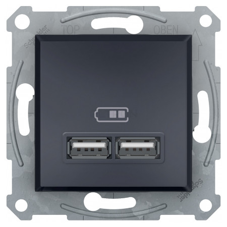 Розетка Schneider Electric Asfora USB (зарядка) 2.1A подвійна антрацит (EPH2700271) фото