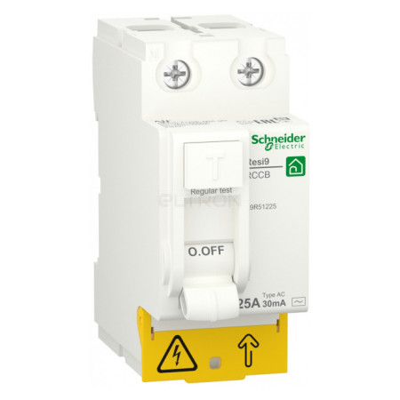 Диференційний вимикач (ПЗВ) Schneider Electric Resi9 2P 25A 30мА тип AC (R9R51225) фото