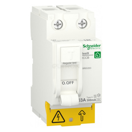 Диференційний вимикач (ПЗВ) Schneider Electric Resi9 2P 63A 300мА тип A-S (R9R65263) фото