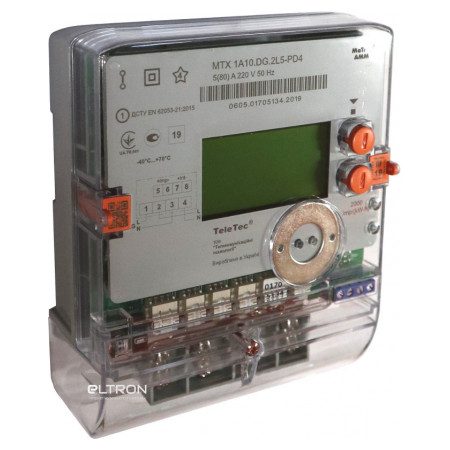 Лічильник електроенергії TeleTec MTX 1A10.DG.2L5-PD4 однофазний багатотарифний 5(80)А 220В (302750) фото